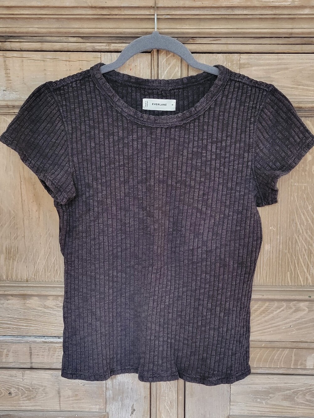 Everlane The Cozy Rib Short Sleeve Tee in Charcoal Black